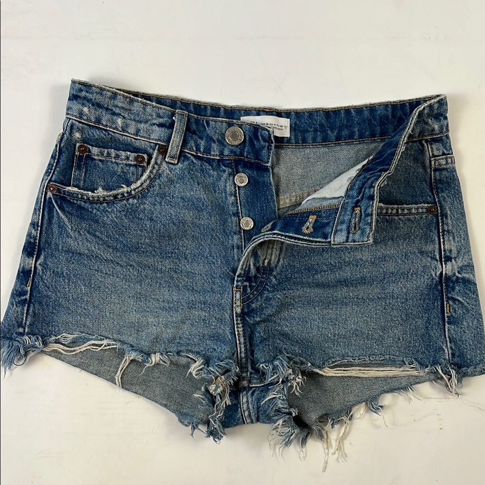 Zara Distressed Blue Jean Shorts